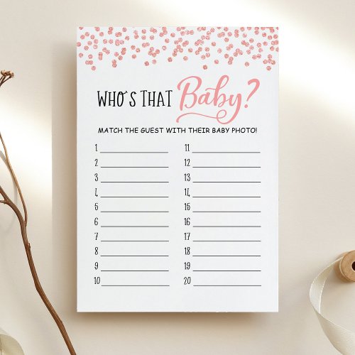 Whos that baby Game Baby Shower Party Card