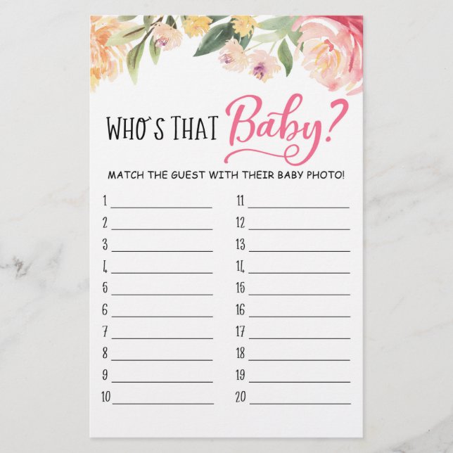 Who's that baby? Game Baby Shower Party game (Front)