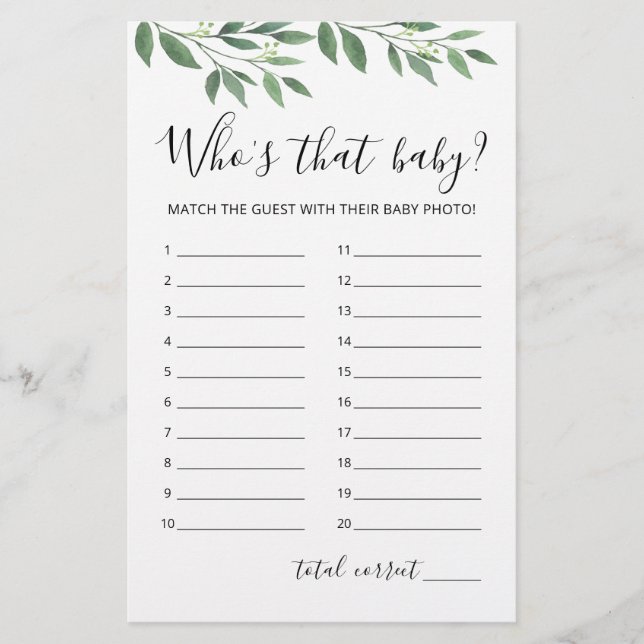 Who's that baby? Game Baby Shower Party game (Front)