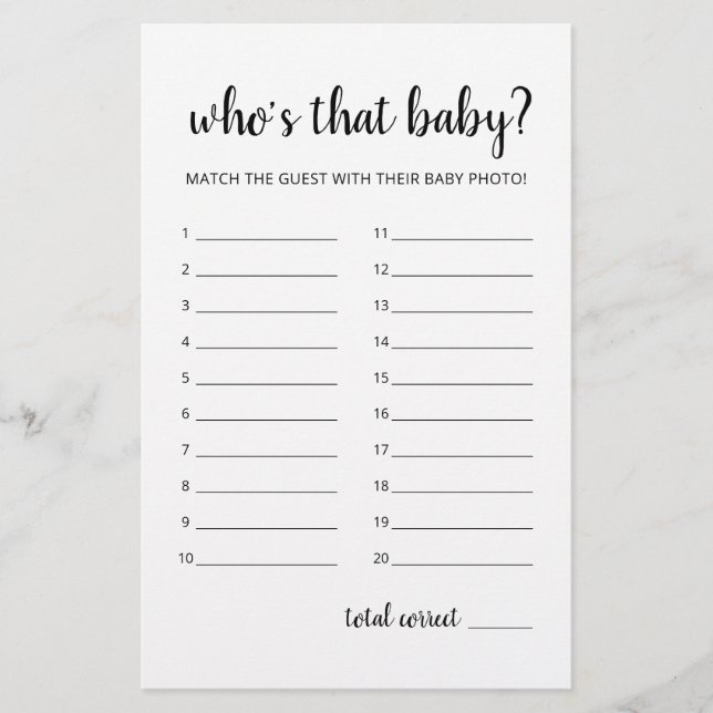 Who's that baby? Game Baby Shower Party game (Front)