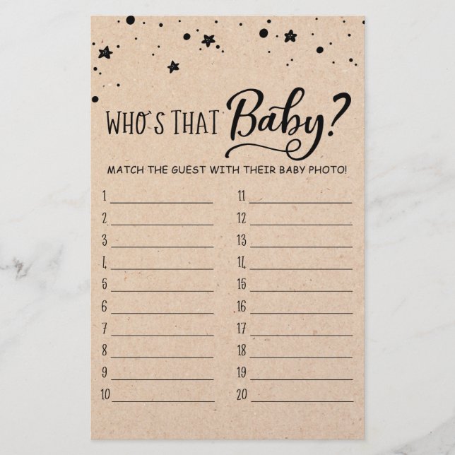 Who's that baby? Game Baby Shower Party game (Front)