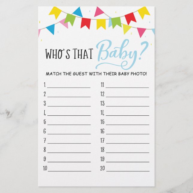 Who's that baby? Game Baby Shower Party game (Front)