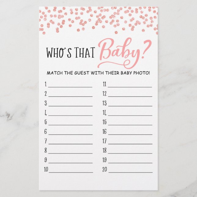 Who's that baby? Game Baby Shower Party game (Front)