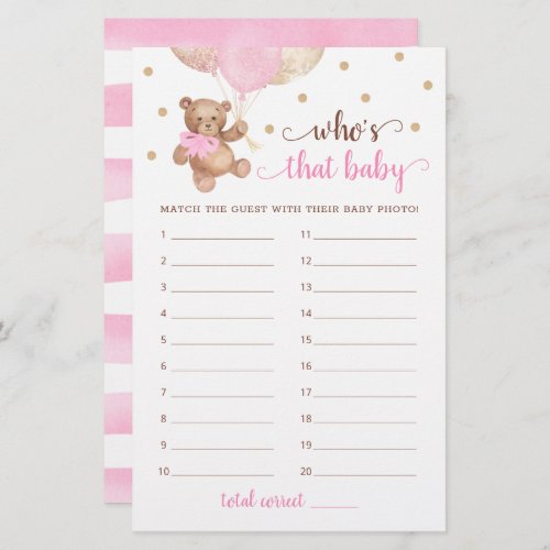 Whos That Baby Photo Game Baby Shower Teddy Bear 