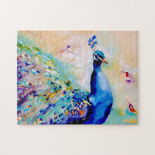 "Who's the Prettiest?" Peacock and Hummingbirds Jigsaw Puzzle