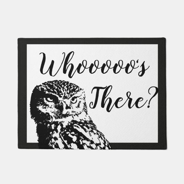 Who's There Owl in Black & White Doormat (Front)