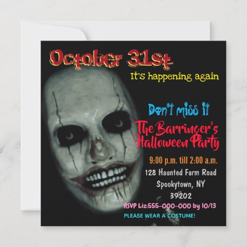 Whose behind the mask Costume Halloween Invitation