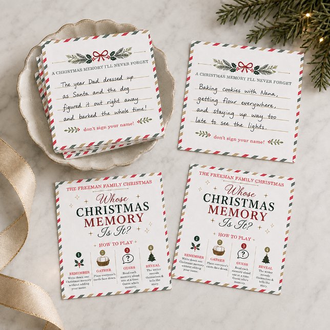 Whose Christmas Memory Is It Family Keepsake Game Note Card (A Family Card Game at Christmas)