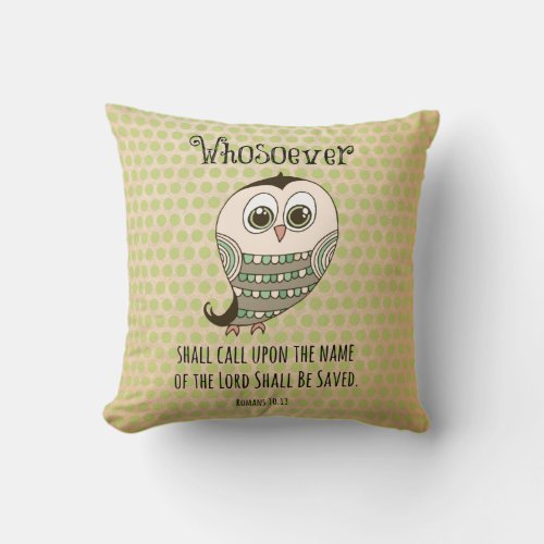 Whosoever Bible Verse with Owl Throw Pillow
