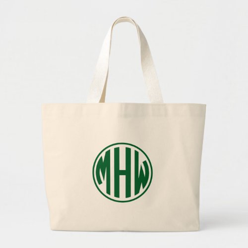 Wht Forest 3 Initial in a Circle Monogram DIY BG Large Tote Bag