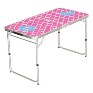 Wht Pink Moroccan #5 1IN Monogram Beer Pong Table