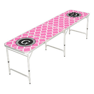 Wht Pink Moroccan #5 1IR Monogram Beer Pong Table