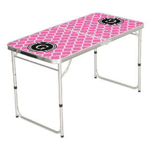 Wht Pink Moroccan #5 1IR Monogram Beer Pong Table