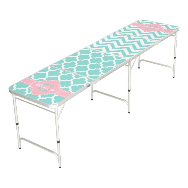 Wht Pink Moroccan #5 Chevron 1IQRN Beer Pong Table (Angled)
