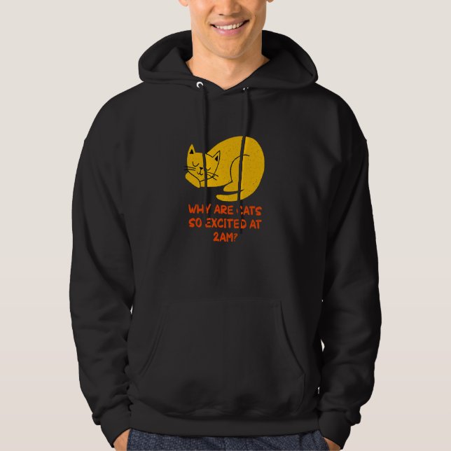 Why are Cats Excited at 2am Cat     Kitten Humor Hoodie (Front)