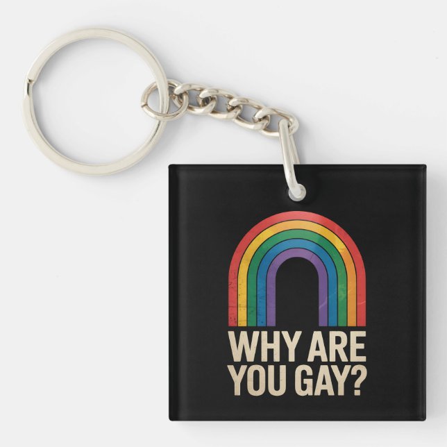 Why Are You Gay Funny Rainbow LGBTQ Pride Ally Keychain (Front)