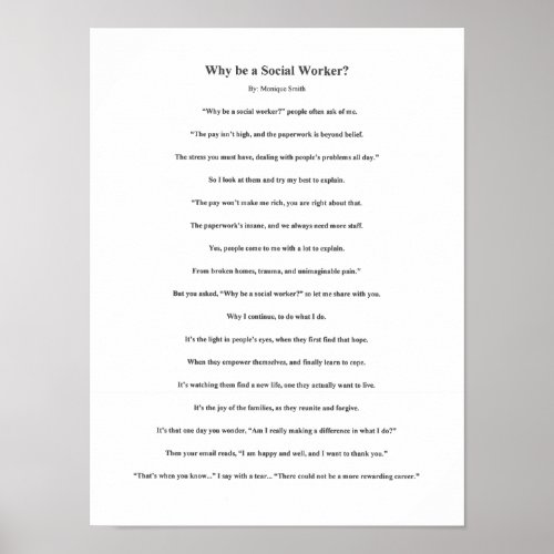 Why be a Social Worker Poem Poster