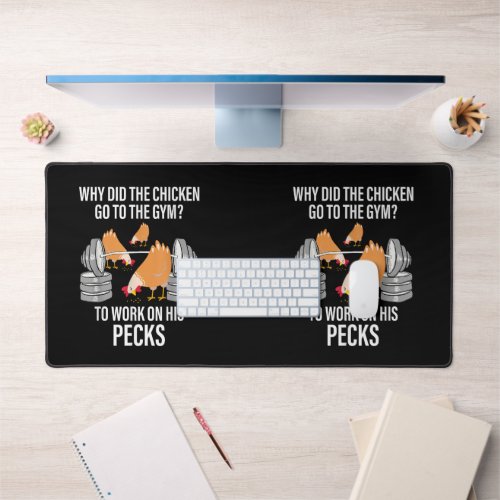 Why Did The Chicken Go To The Gym Funny Animal Desk Mat