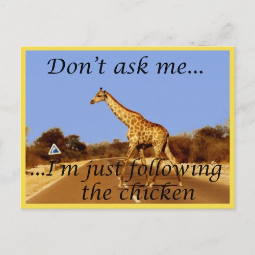 Why did the giraffe cross the road postcard
