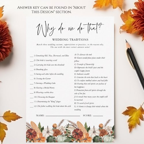 Why Do We Do That  Autumn Bridal Shower Game