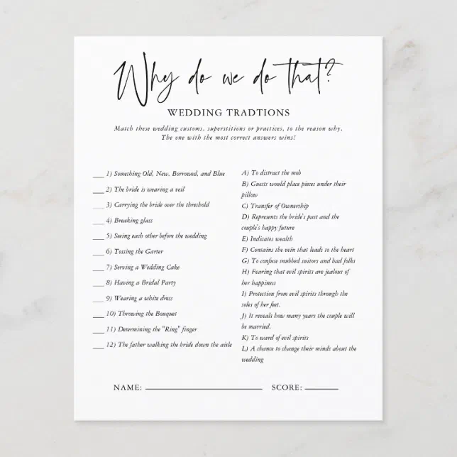 Why Do We Do That | Bridal Shower Game | Zazzle