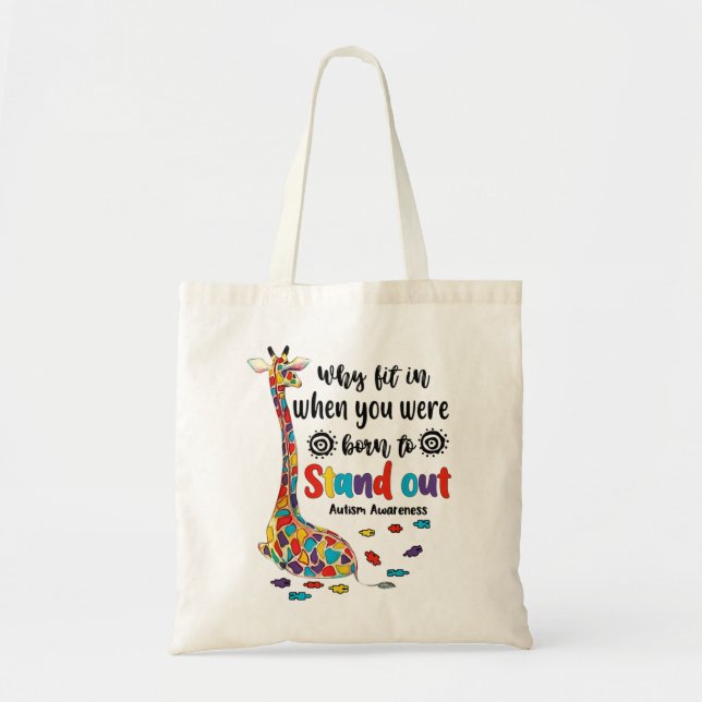 why fit in when you were born to stand out giraffe tote bag (Front)