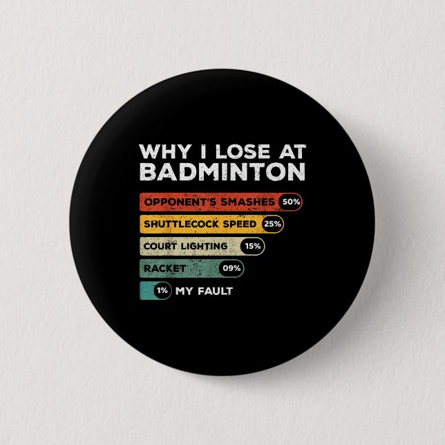 Why I Lose At Badminton Funny  Button (Front)