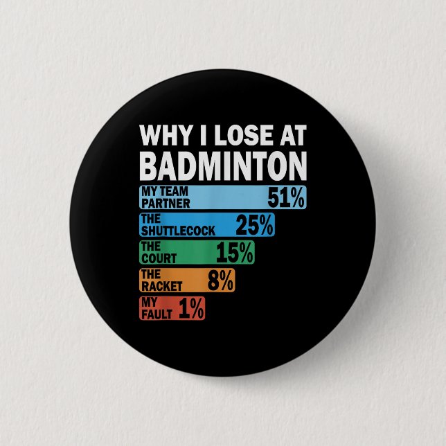 Why I Lose At Badminton Funny My Fault  Button (Front)