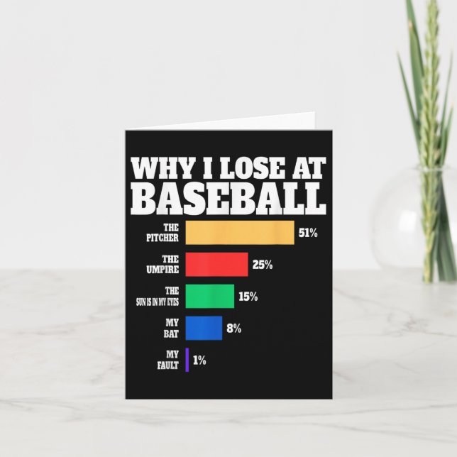 Why I Lose At Baseball Humor Baseball Lover Quote  Card (Front)