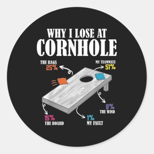 Why I Lose At Cornhole Classic Round Sticker