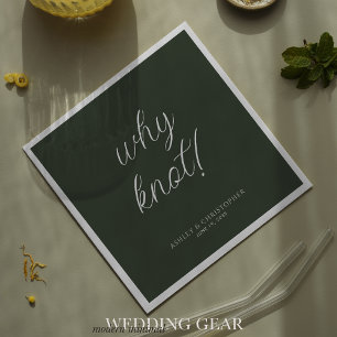 Why knot! Minimal Typographic Moss Green Cocktail Napkins