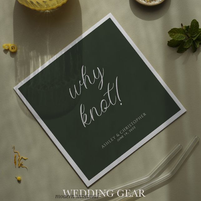 Why knot! Minimal Typographic Moss Green Cocktail Napkins (Creator Uploaded)