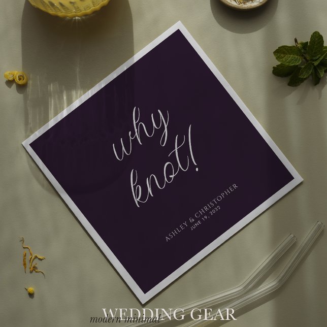 Why knot! Minimal Typographic Purple Cocktail Napkins (Creator Uploaded)
