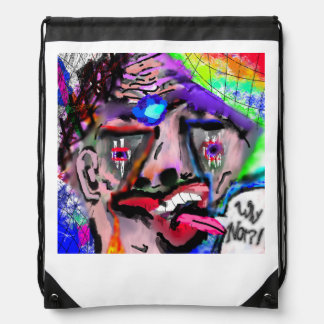 "WHY NOT?!" by thaddeus & crimson, Adam Moyer Drawstring Bag