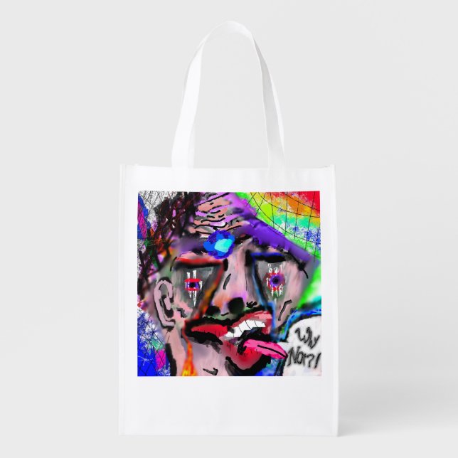 "WHY NOT?!" by thaddeus & crimson, Adam Moyer Grocery Bag (Front)