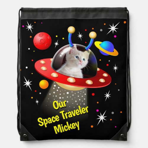 Why Not Put Your Cat in a UFO Personalised Drawstring Bag