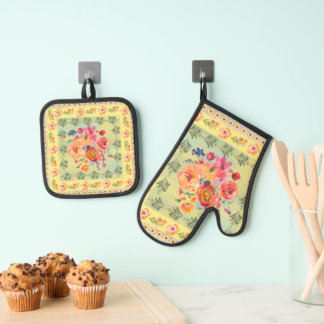 Why not vintage style some times Watecolor floral Oven Mitt & Pot Holder Set