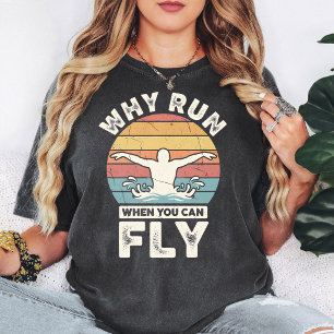 Why Run When You Can Fly Swimmer Sunset Retro Desi T-Shirt