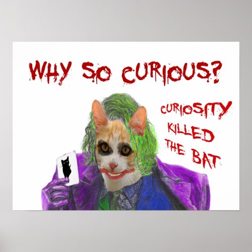 Why so Curious _ Crazy Clown Cat Poster