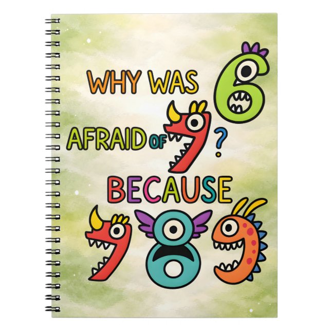 Why Was 7 Afraid Funny Math Notebook for Kids (Front)