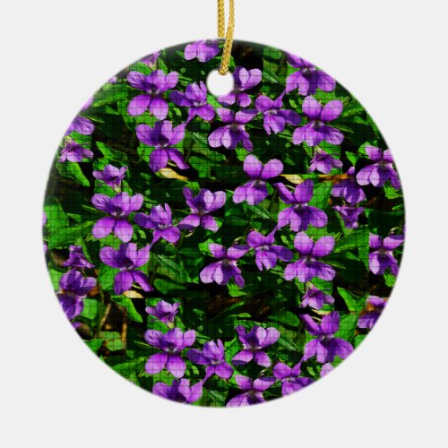 WI State Flower Wood Violet Mosaic Ceramic Ornament