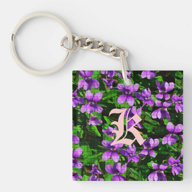 WI State Flower Wood Violet Mosaic Keychain (Front)