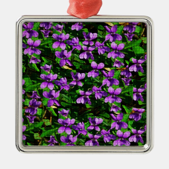 WI State Flower Wood Violet Mosaic Metal Ornament (Front)