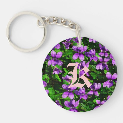 WI State Flower Wood Violet Mosaic Monogram Keychain