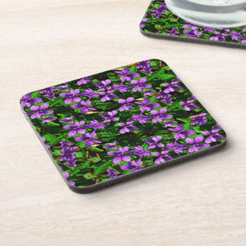 WI State Flower Wood Violet Mosaic Pattern Beverage Coaster