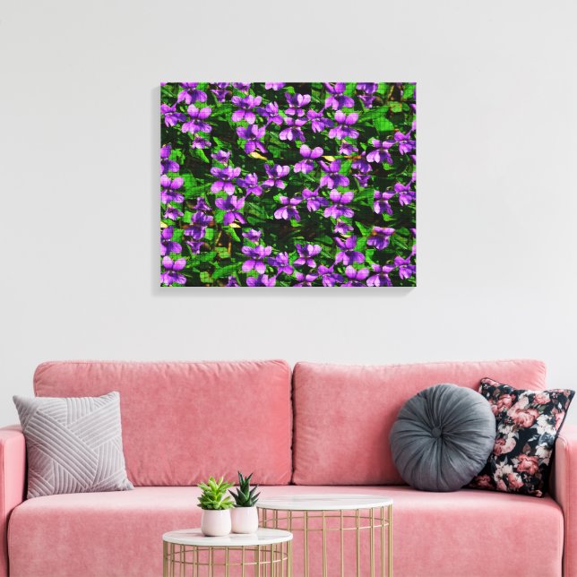 WI State Flower Wood Violet Mosaic Pattern Canvas Print (Insitu(LivingRoom))