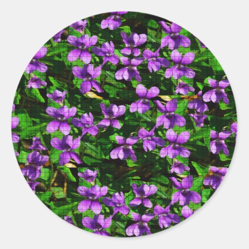 WI State Flower Wood Violet Mosaic Pattern Classic Round Sticker