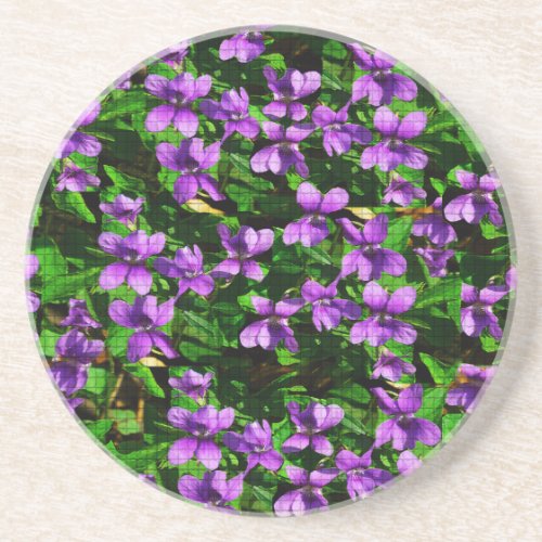 WI State Flower Wood Violet Mosaic Pattern Drink Coaster