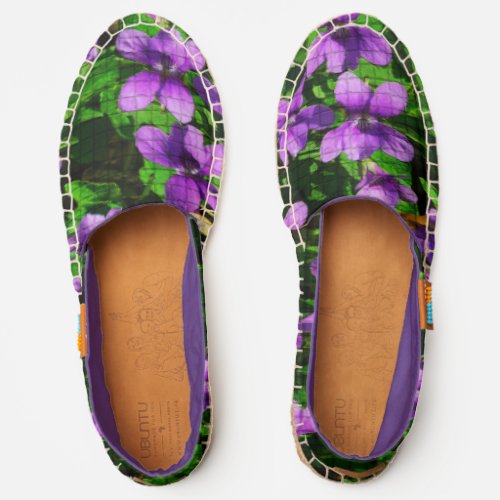 WI State Flower Wood Violet Mosaic Pattern Espadrilles