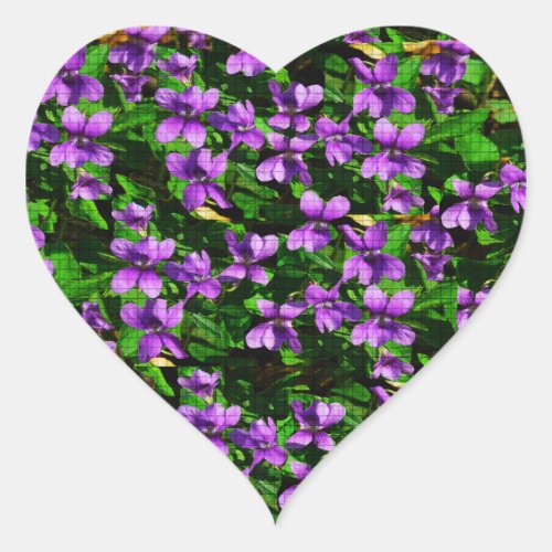 WI State Flower Wood Violet Mosaic Pattern Heart Sticker